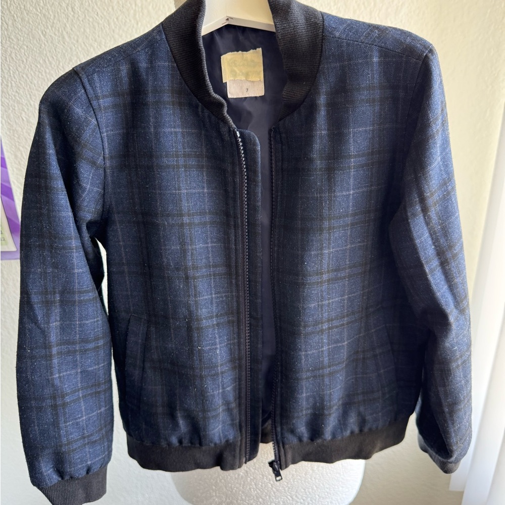 Pre loved Children's Classic Navy Checkered Bomber Jacket